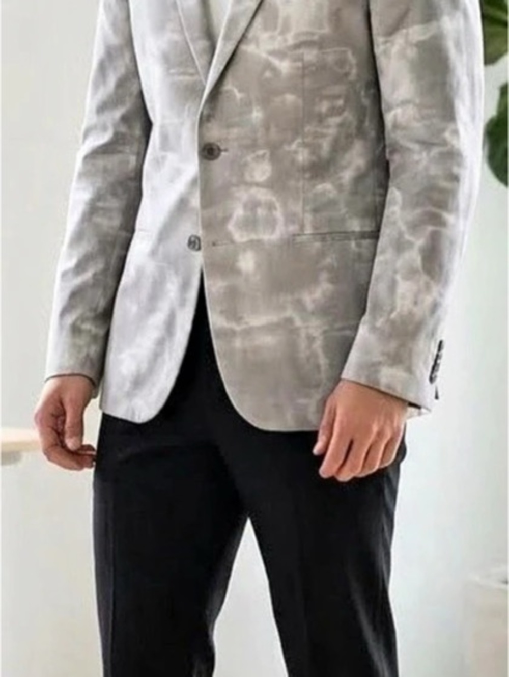 Calvin Klein Slim Fit Grey Abstract Cloud Print Blazer